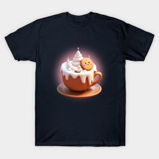 Cute Kawaii cookie in a foamy creamy coffee with Winter Wonderland vibe T-Shirt